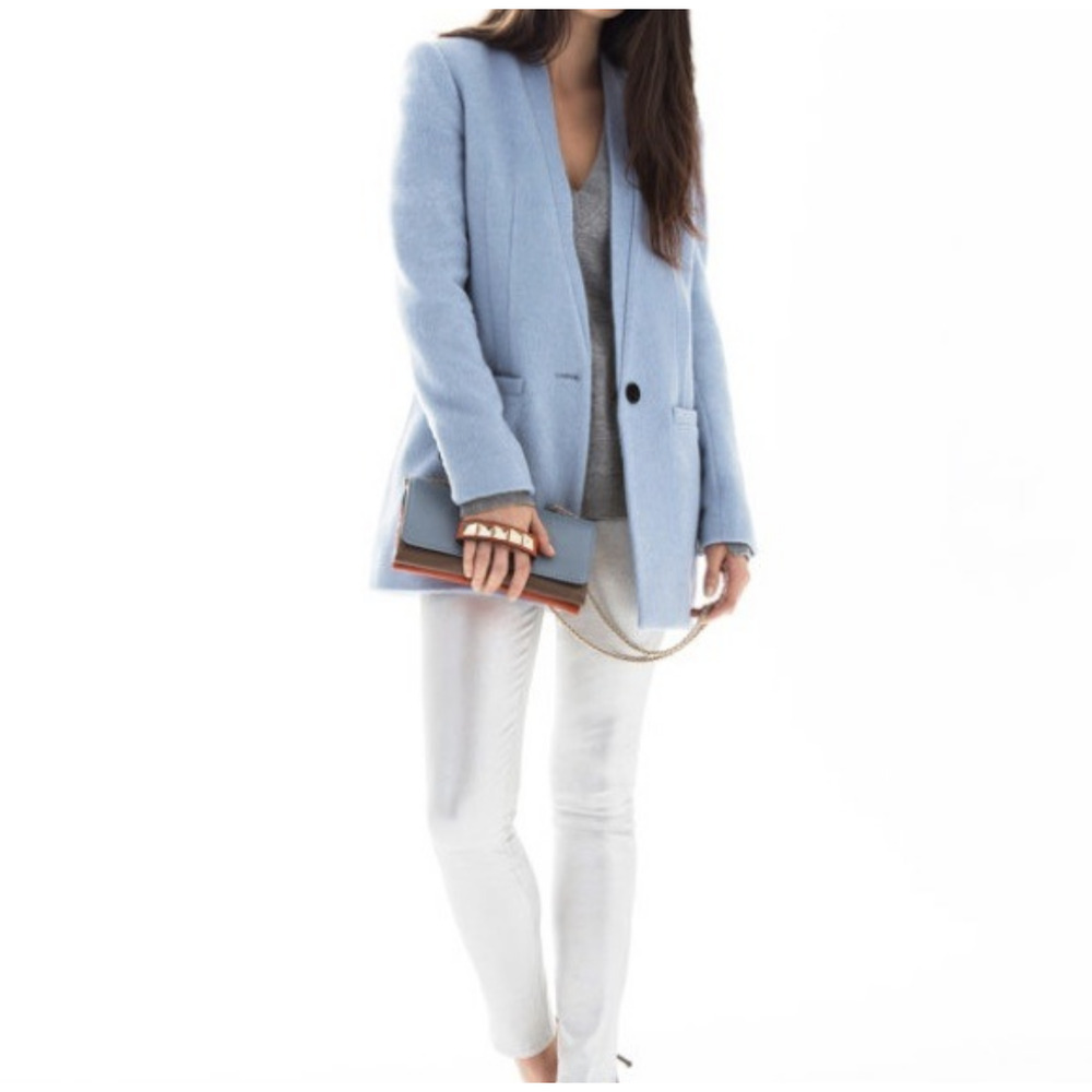 INTERMIX Mohair and Wool Boyfriend Blazer Jacket Blue Size Small